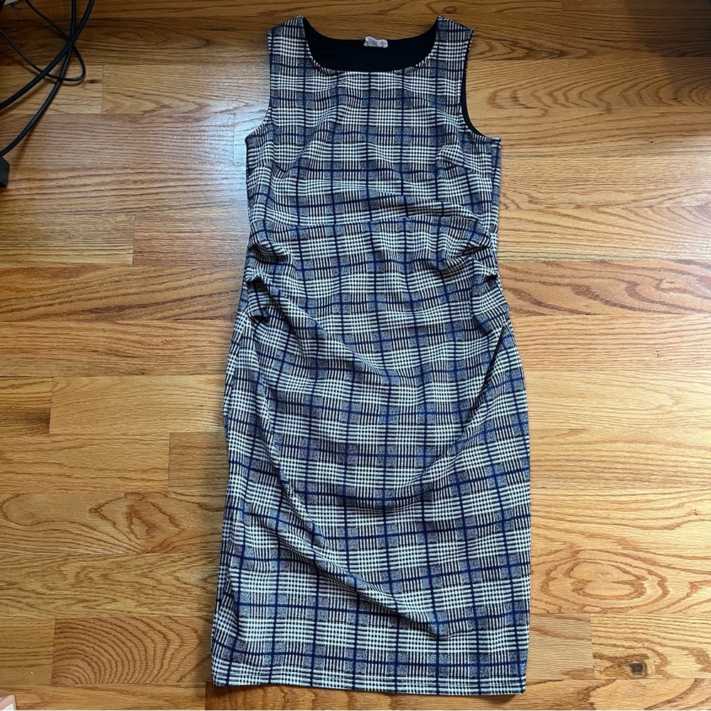 Le Lis maternity textured fitted plaid checkered dress size small